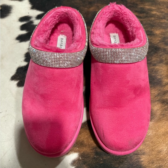 Pink Rhinestone Platform Mules - Picture 1 of 4